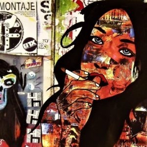 Femme à la cigarette, reproduction sur métal par l'artiste Pep's