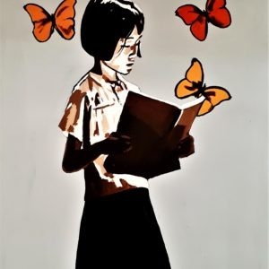 Fille aux papillons, un tableau by Pep's artiste peintre