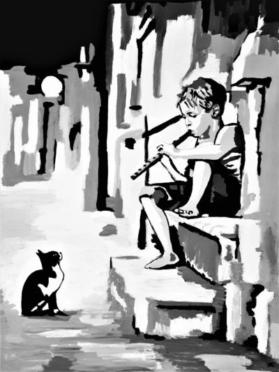 La flûte et le chat, un tableau by Pep's artiste peintre